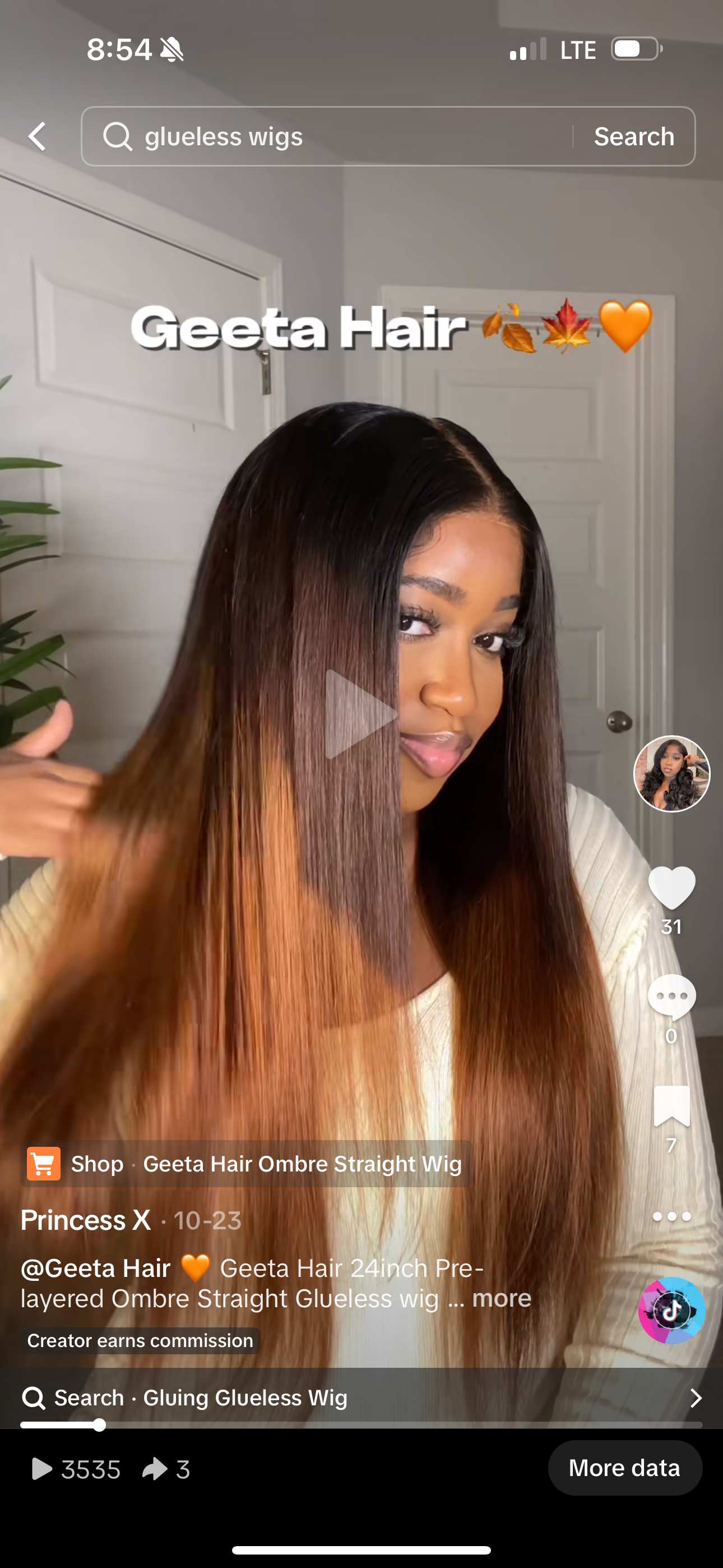 Geeta Hair Ombré Straight Glueless Wig ***Standard Cap Size**